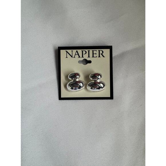 Napier Silver Toned Pebble Double Stud Earrings NWT - Picture 7 of 7
